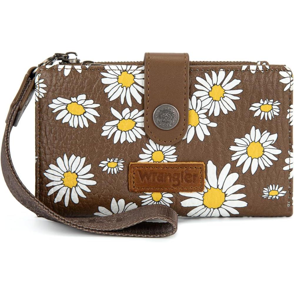 imageMontana West X Wrangler Wristlet Wallets for Women Small Bifold Wallets Rfid Blocking Large Capacity Ladies WalletFlowercoffee
