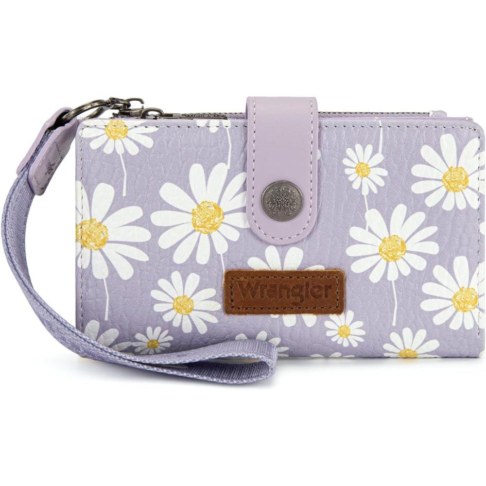 imageMontana West X Wrangler Wristlet Wallets for Women Small Bifold Wallets Rfid Blocking Large Capacity Ladies WalletFlowerpurple