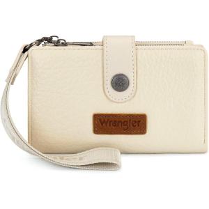 Montana West X Wrangler Wristlet Wallets for Women Small Bifold Wallets Rfid Blocking Large Capacity Ladies Wallet(Beige)