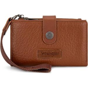 Montana West X Wrangler Wristlet Wallets for Women Small Bifold Wallets Rfid Blocking Large Capacity Ladies Wallet(Brown)