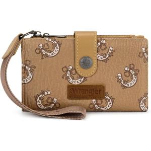 Montana West X Wrangler Wristlet Wallets for Women Small Bifold Wallets Rfid Blocking Large Capacity Ladies Wallet(Dark-brown)