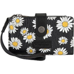 Montana West X Wrangler Wristlet Wallets for Women Small Bifold Wallets Rfid Blocking Large Capacity Ladies Wallet(Flower-black)