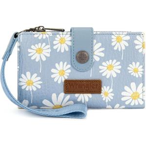Montana West X Wrangler Wristlet Wallets for Women Small Bifold Wallets Rfid Blocking Large Capacity Ladies Wallet(Flower-jean)