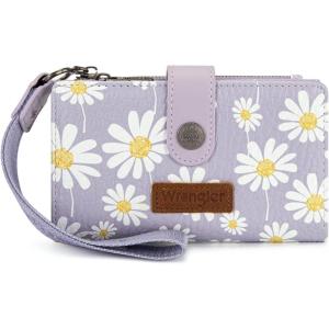 Montana West X Wrangler Wristlet Wallets for Women Small Bifold Wallets Rfid Blocking Large Capacity Ladies Wallet(Flower-purple)