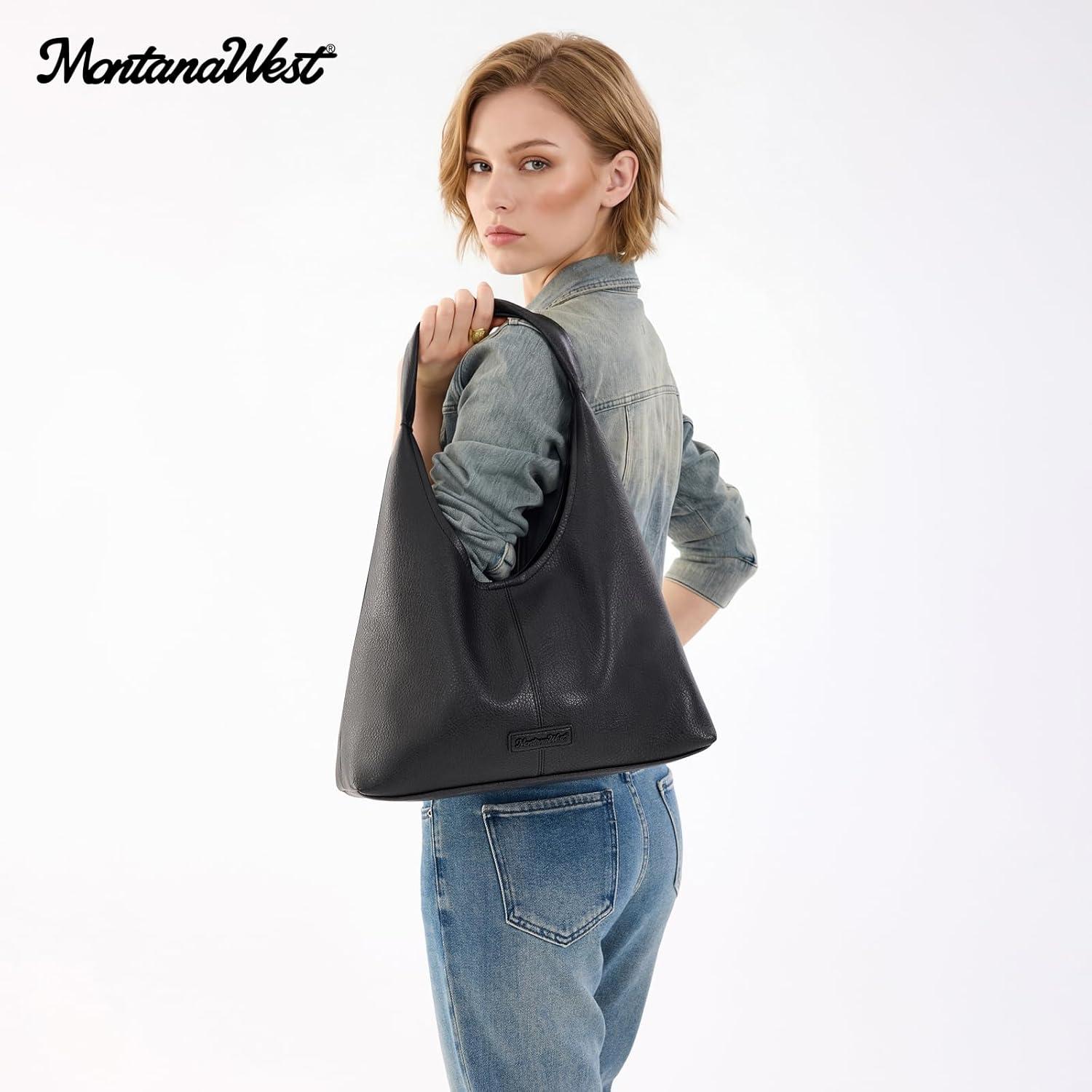 imageMontana West Hobo Bag Purses for Women Slouchy Soft Shoulder Handbags Tote with PouchBlack