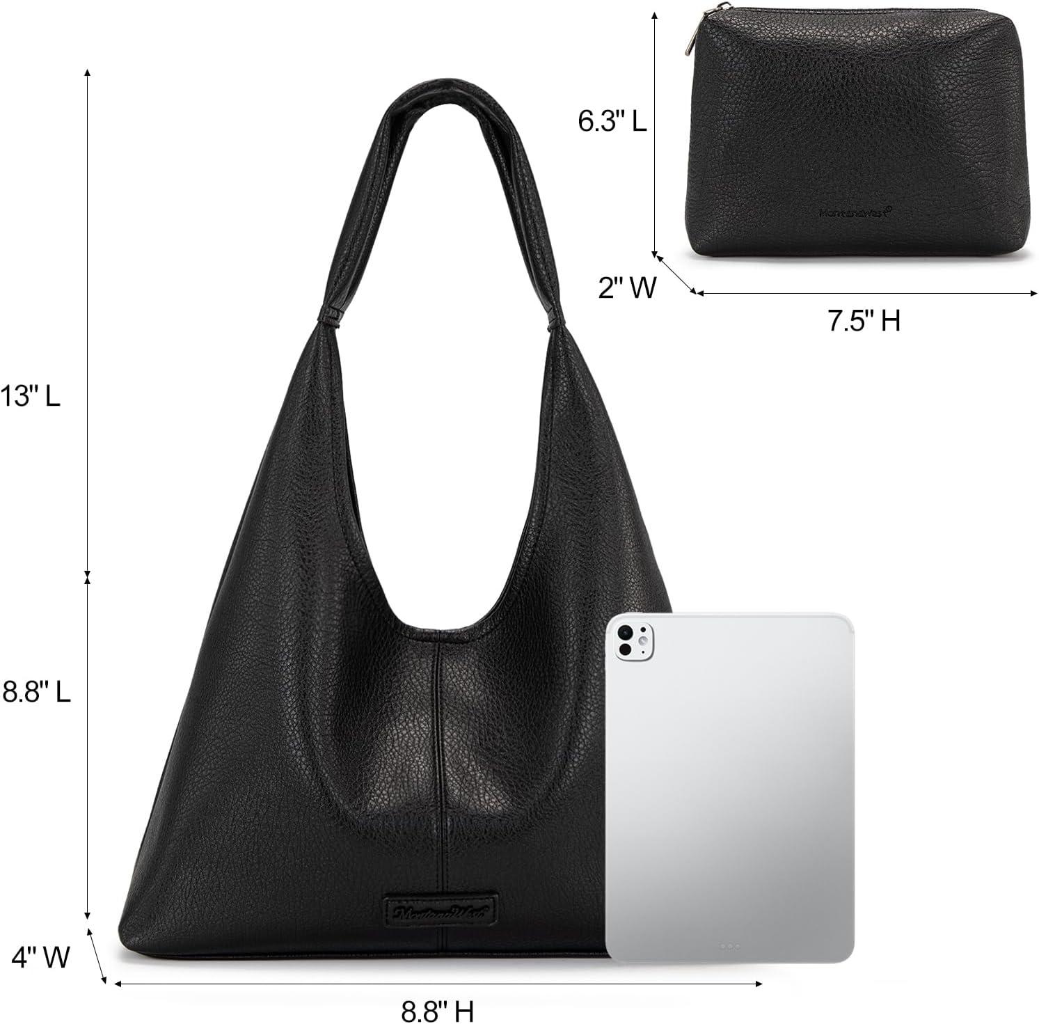 imageMontana West Hobo Bag Purses for Women Slouchy Soft Shoulder Handbags Tote with PouchBlack