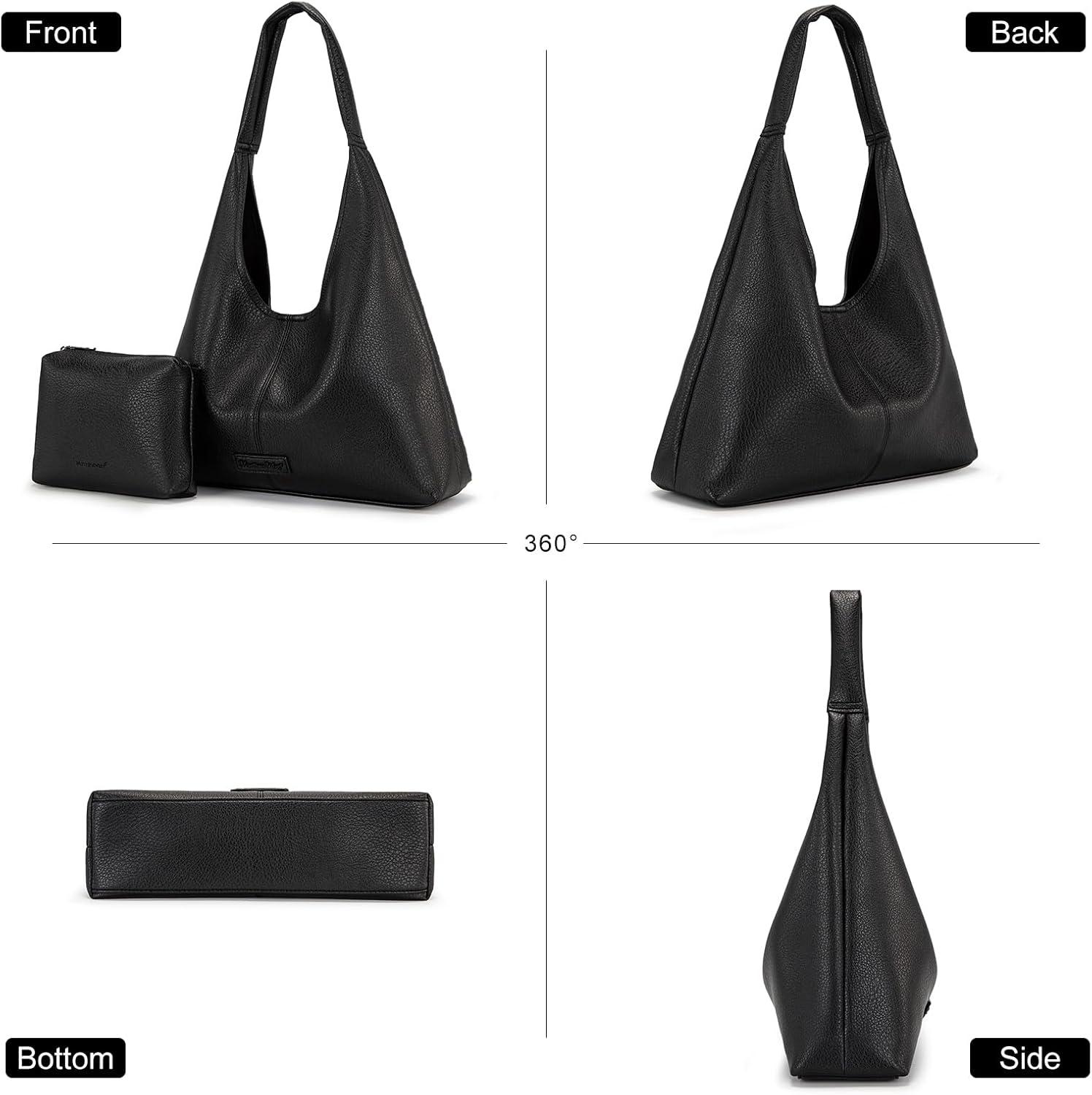 imageMontana West Hobo Bag Purses for Women Slouchy Soft Shoulder Handbags Tote with PouchBlack