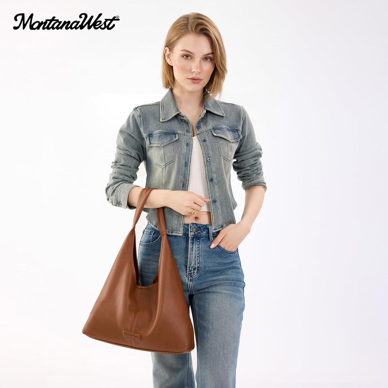 imageMontana West Hobo Bag Purses for Women Slouchy Soft Shoulder Handbags Tote with PouchBrown