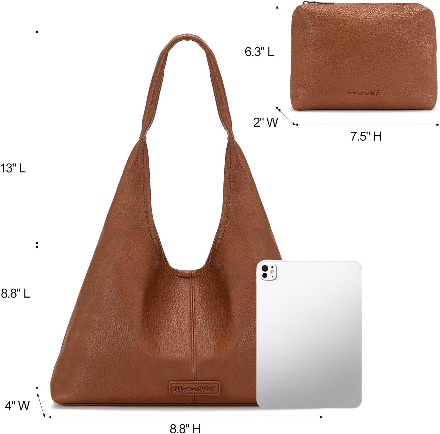 imageMontana West Hobo Bag Purses for Women Slouchy Soft Shoulder Handbags Tote with PouchBrown