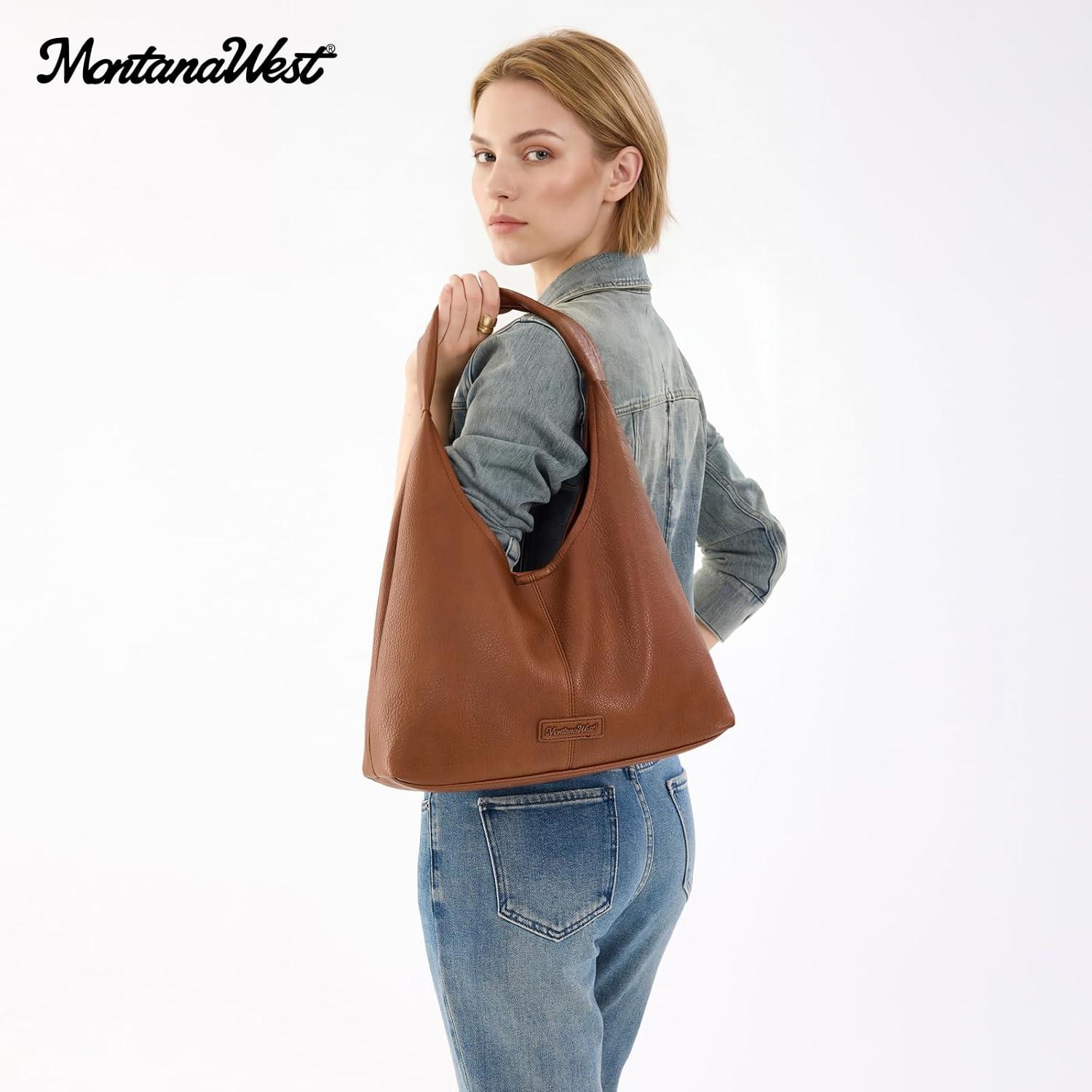 imageMontana West Hobo Bag Purses for Women Slouchy Soft Shoulder Handbags Tote with PouchBrown