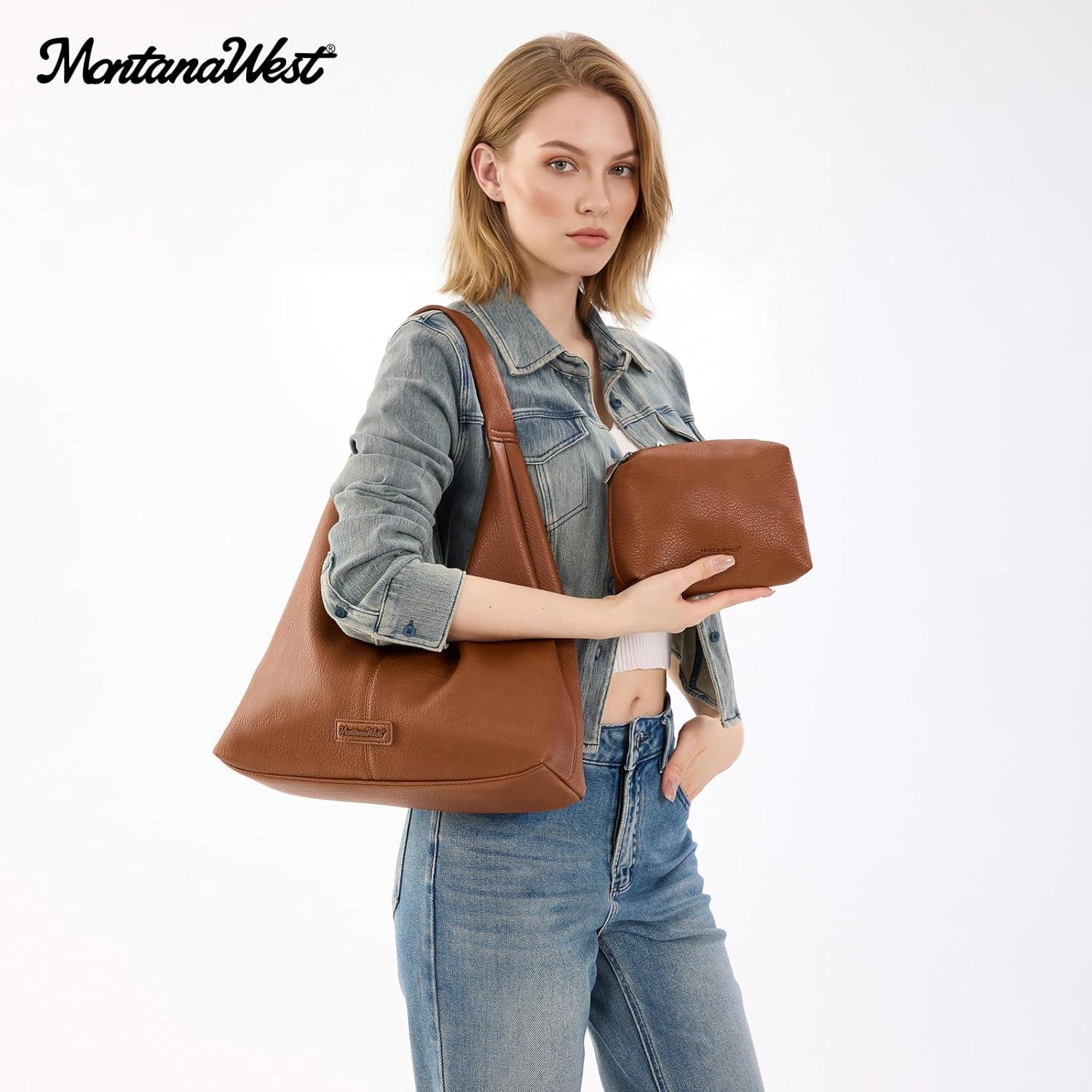 imageMontana West Hobo Bag Purses for Women Slouchy Soft Shoulder Handbags Tote with PouchBrown
