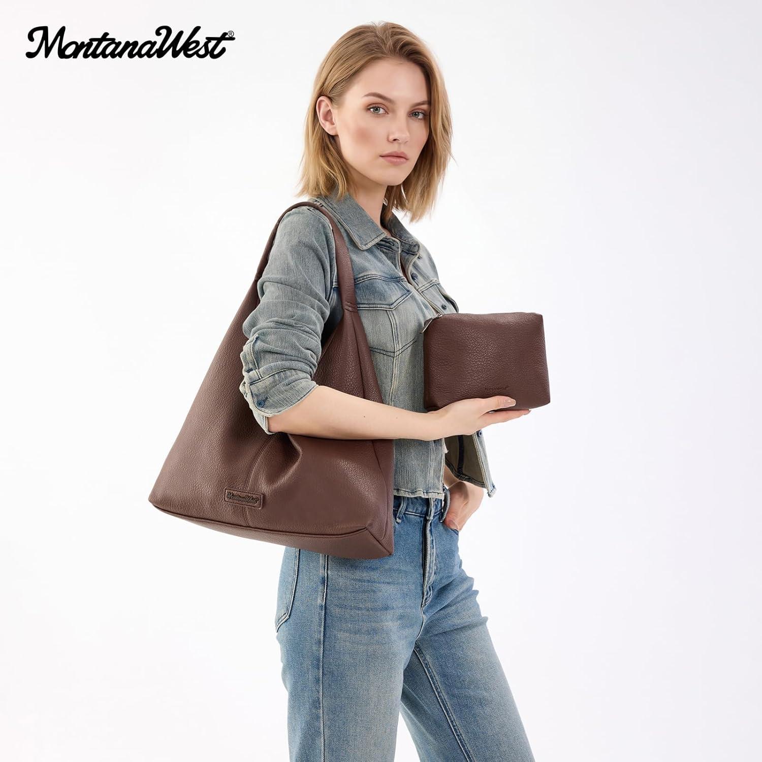 imageMontana West Hobo Bag Purses for Women Slouchy Soft Shoulder Handbags Tote with PouchChocolate