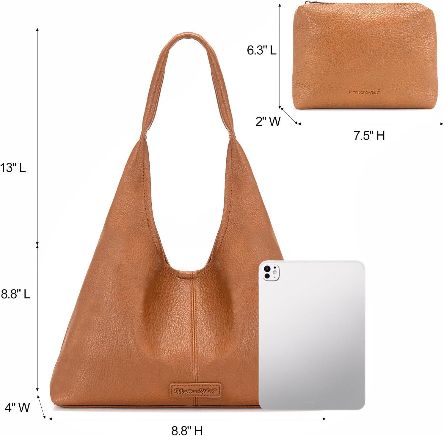 imageMontana West Hobo Bag Purses for Women Slouchy Soft Shoulder Handbags Tote with PouchCognac Brown
