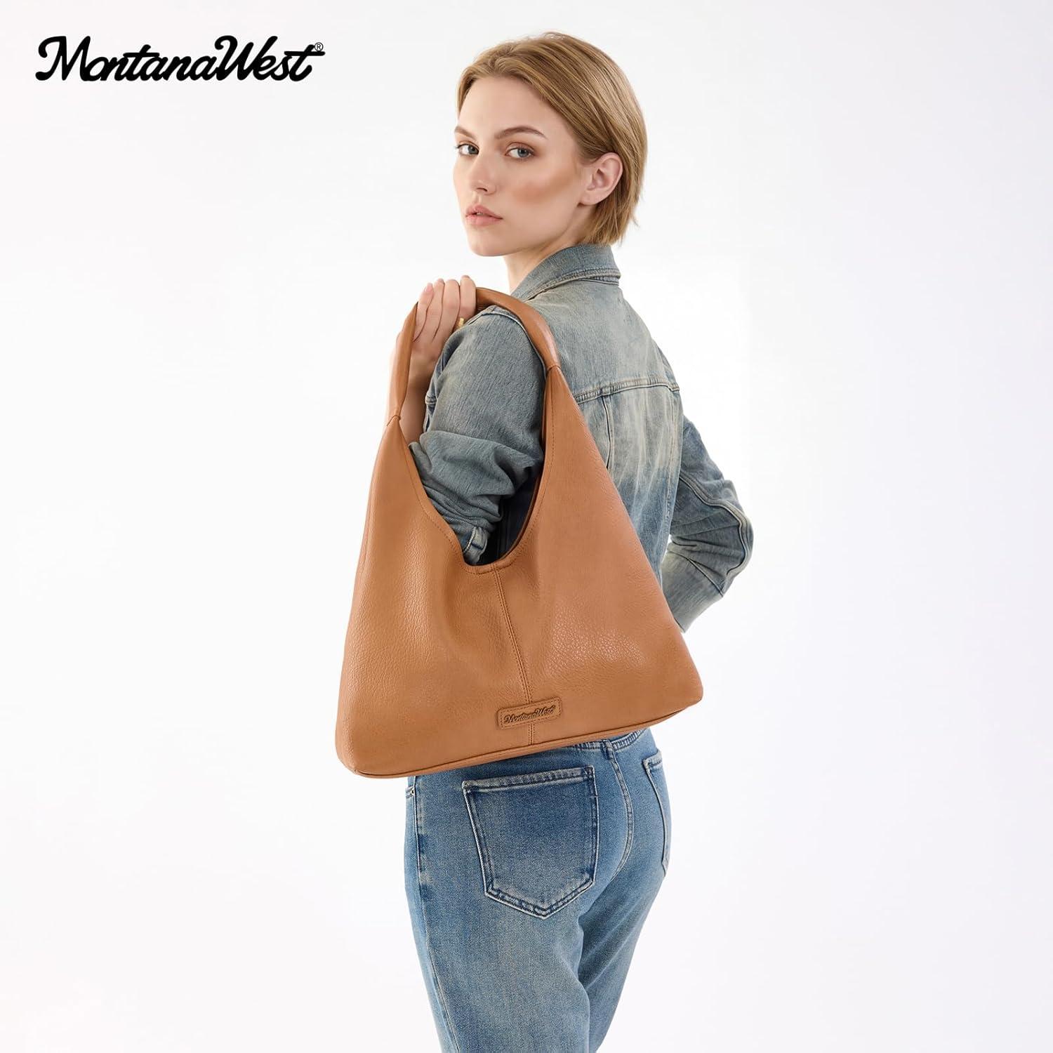 imageMontana West Hobo Bag Purses for Women Slouchy Soft Shoulder Handbags Tote with PouchCognac Brown