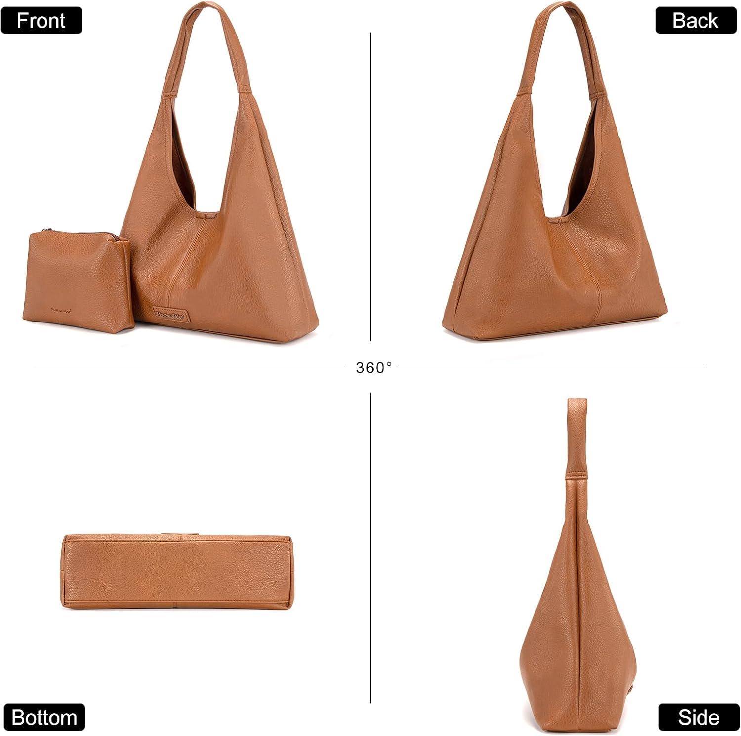 imageMontana West Hobo Bag Purses for Women Slouchy Soft Shoulder Handbags Tote with PouchCognac Brown