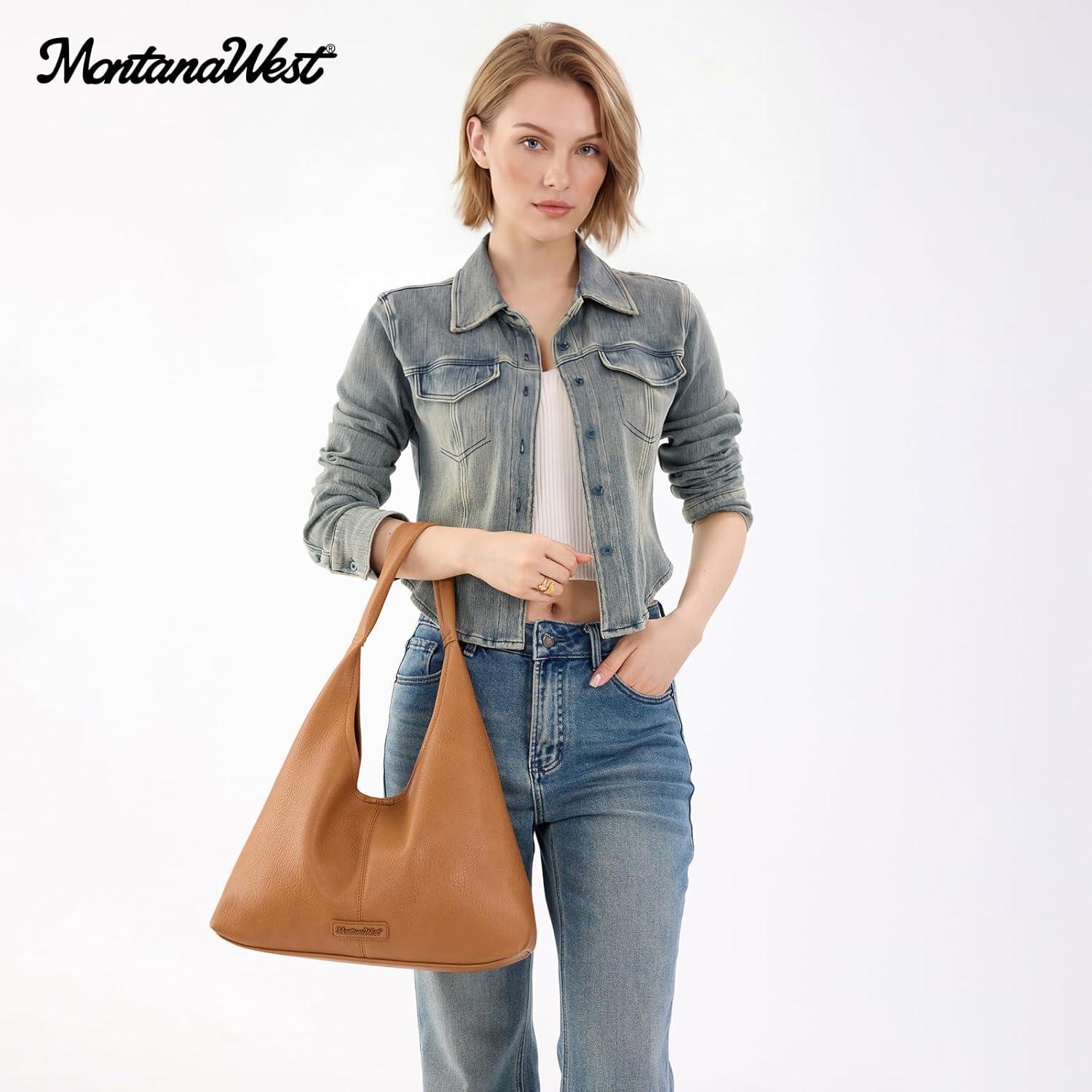 imageMontana West Hobo Bag Purses for Women Slouchy Soft Shoulder Handbags Tote with PouchCognac Brown