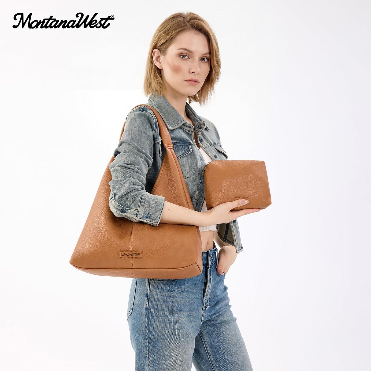 imageMontana West Hobo Bag Purses for Women Slouchy Soft Shoulder Handbags Tote with PouchCognac Brown