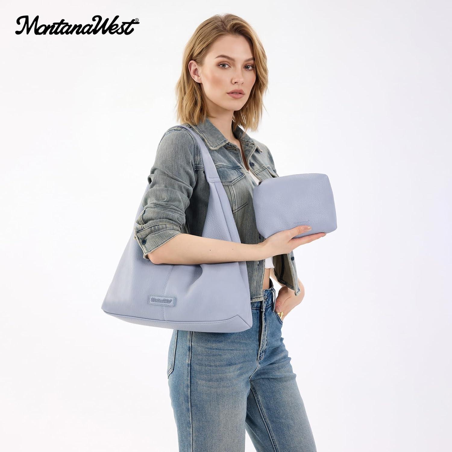 imageMontana West Hobo Bag Purses for Women Slouchy Soft Shoulder Handbags Tote with PouchDenim Blue