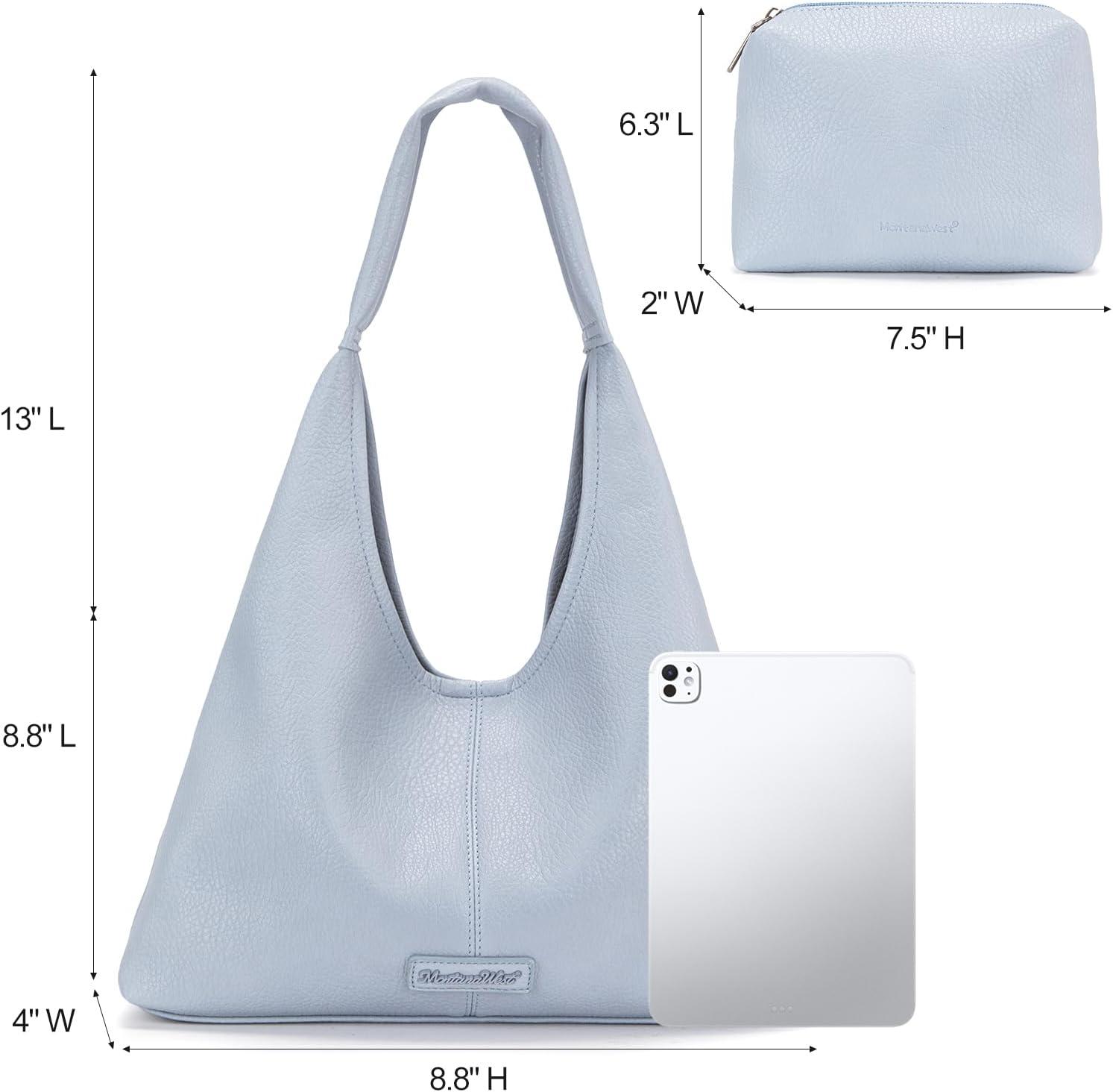 imageMontana West Hobo Bag Purses for Women Slouchy Soft Shoulder Handbags Tote with PouchDenim Blue