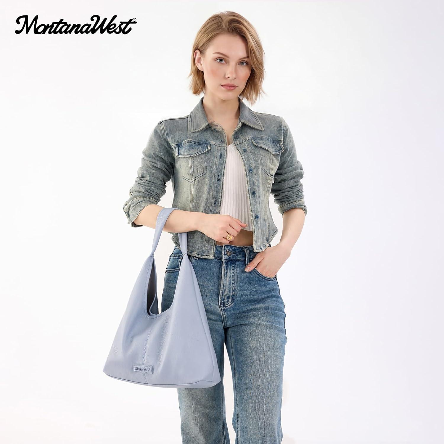 imageMontana West Hobo Bag Purses for Women Slouchy Soft Shoulder Handbags Tote with PouchDenim Blue