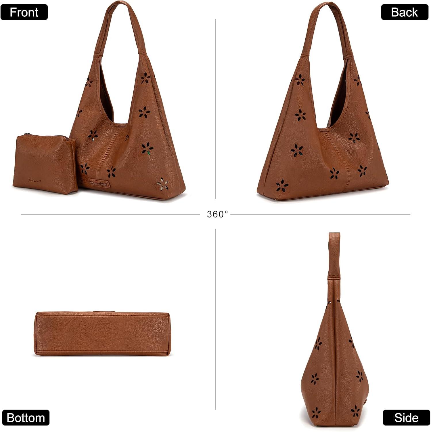imageMontana West Hobo Bag Purses for Women Slouchy Soft Shoulder Handbags Tote with PouchFlower Cutout Brown