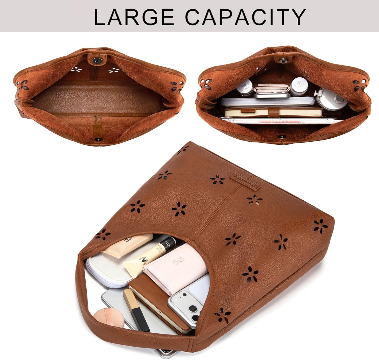 imageMontana West Hobo Bag Purses for Women Slouchy Soft Shoulder Handbags Tote with PouchFlower Cutout Brown