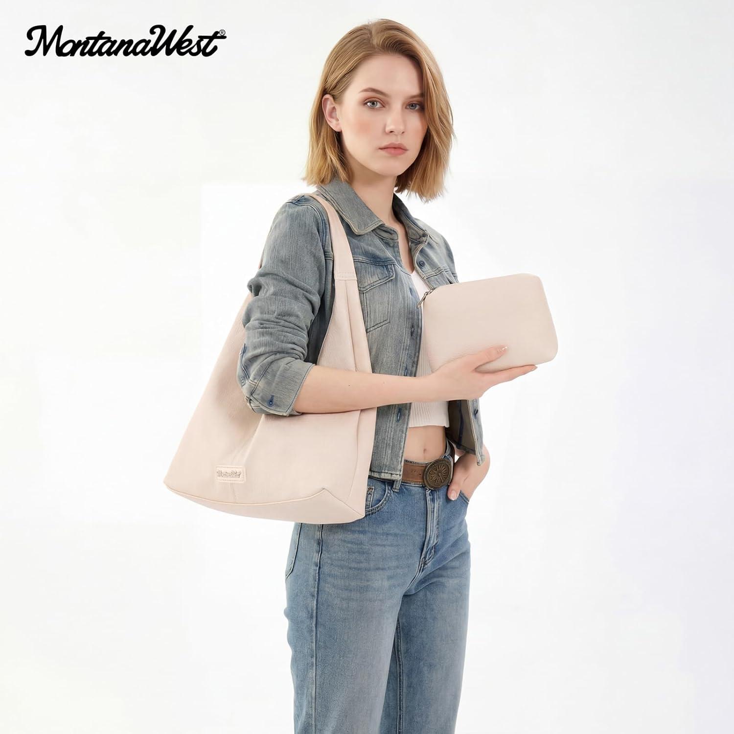 imageMontana West Hobo Bag Purses for Women Slouchy Soft Shoulder Handbags Tote with PouchKhaki