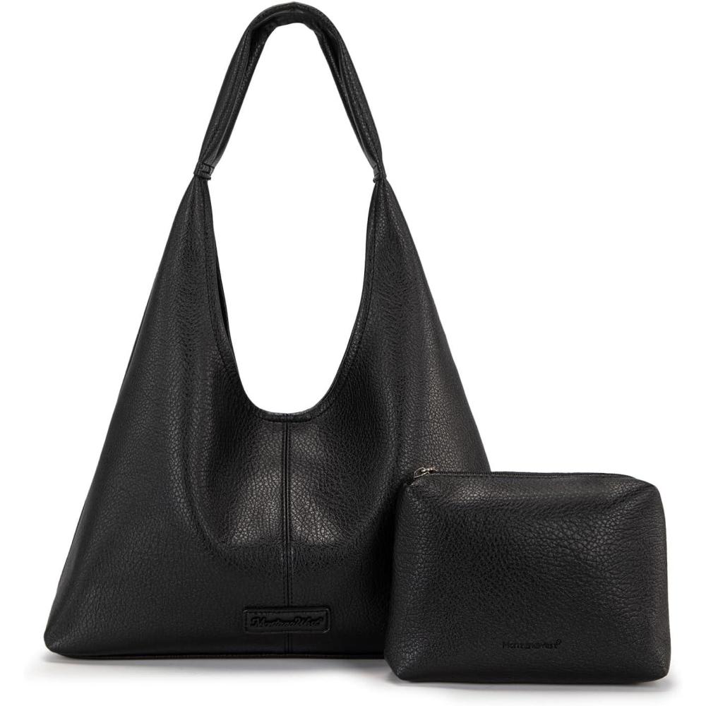 imageMontana West Hobo Bag Purses for Women Slouchy Soft Shoulder Handbags Tote with PouchBlack