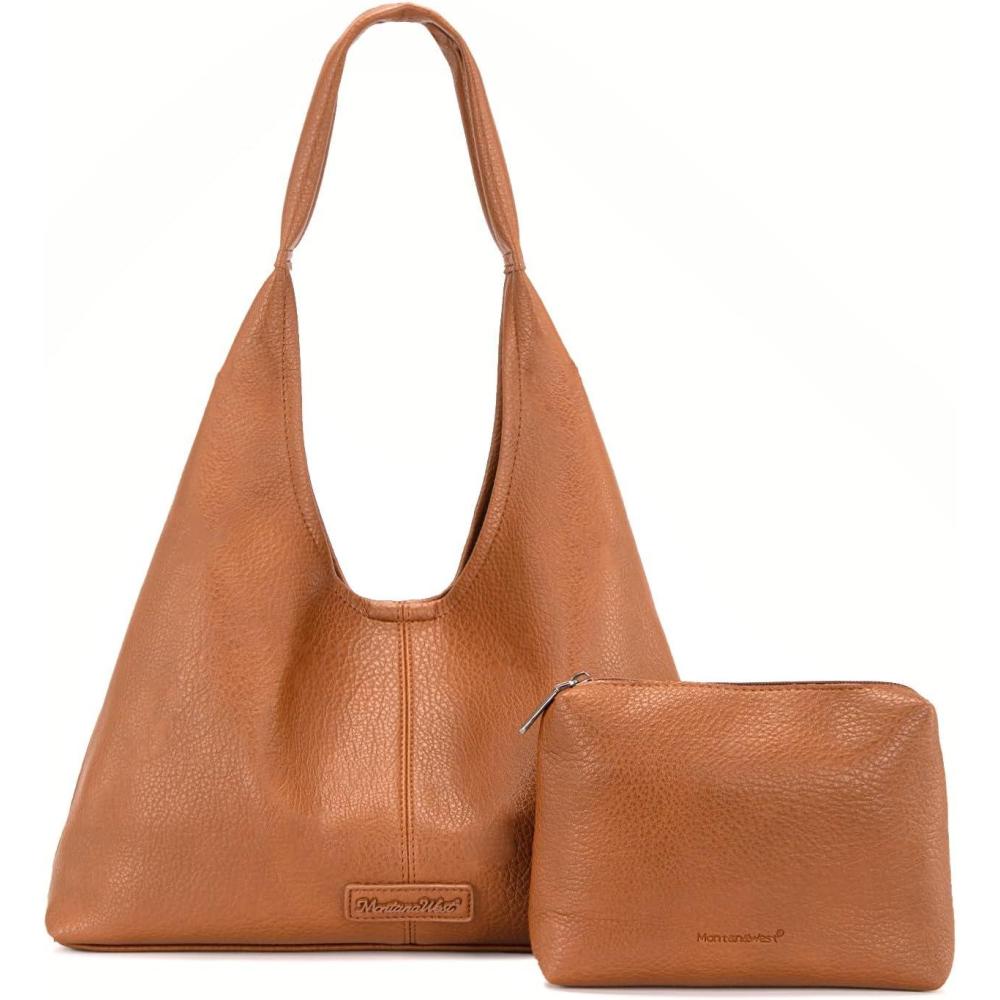 imageMontana West Hobo Bag Purses for Women Slouchy Soft Shoulder Handbags Tote with PouchCognac Brown