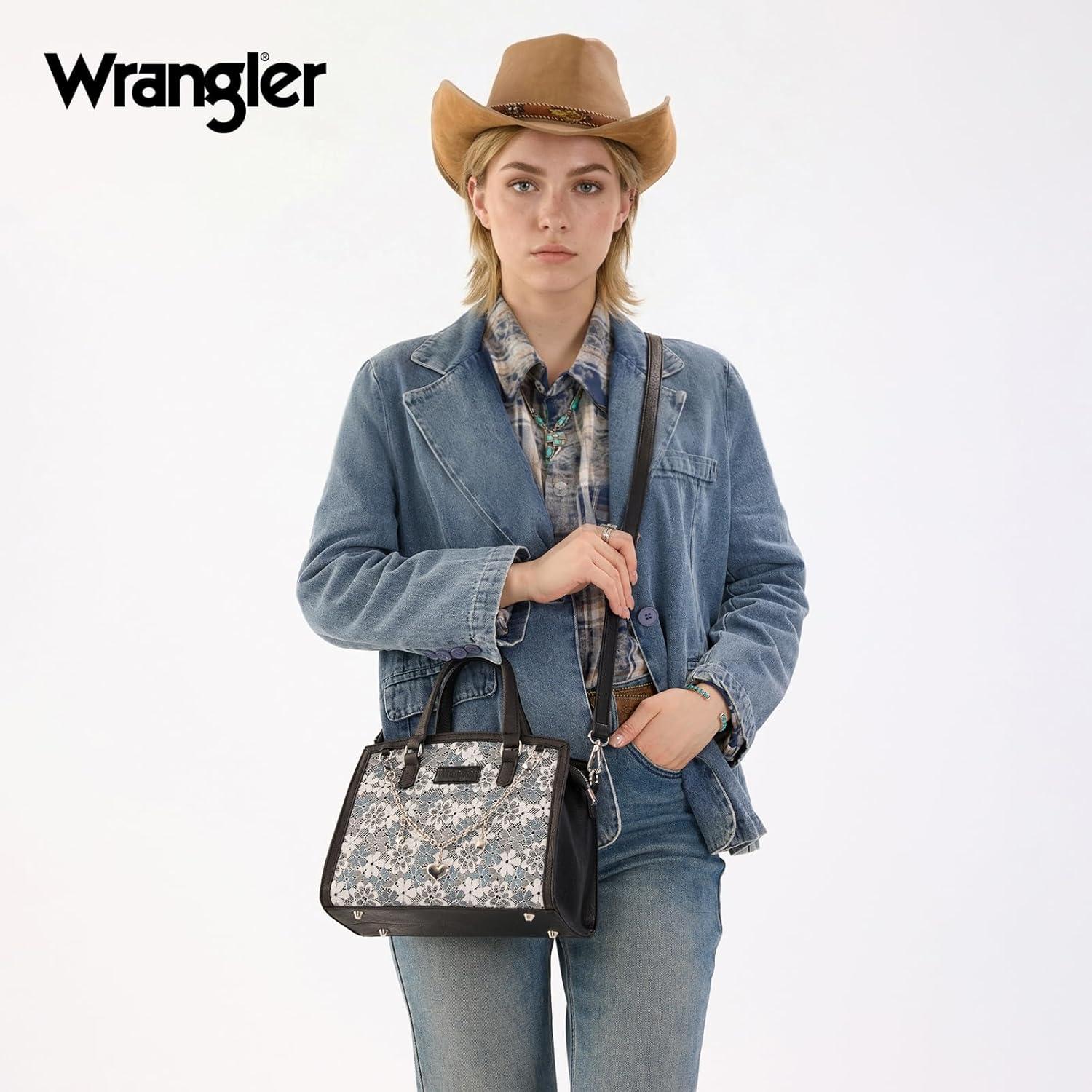 imageWrangler Medium Tote Bag for Women Lace Crossbody Top Handle Handbags Ladies Satchel Elegant Purse for Wedding GiftBlack