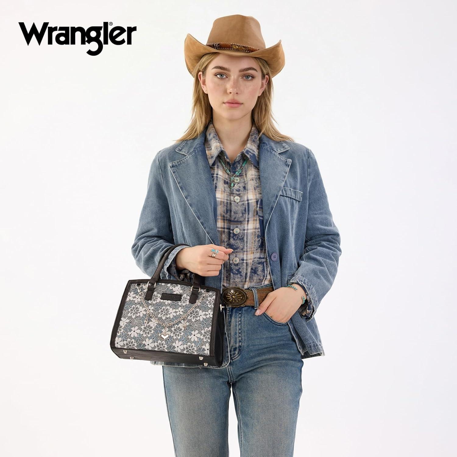 imageWrangler Medium Tote Bag for Women Lace Crossbody Top Handle Handbags Ladies Satchel Elegant Purse for Wedding GiftBlack