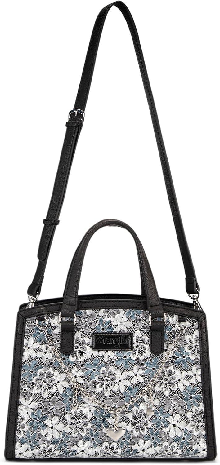imageWrangler Medium Tote Bag for Women Lace Crossbody Top Handle Handbags Ladies Satchel Elegant Purse for Wedding GiftBlack