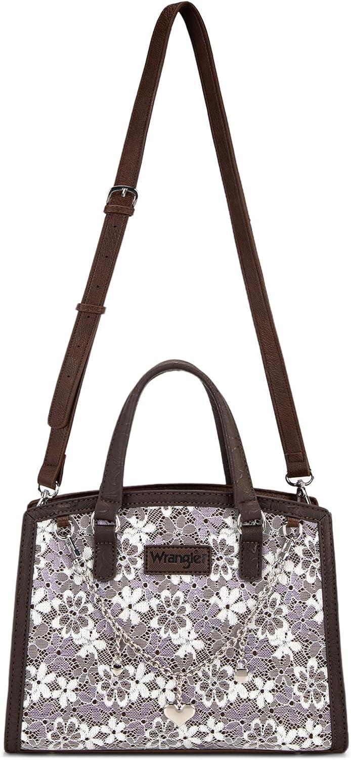 imageWrangler Medium Tote Bag for Women Lace Crossbody Top Handle Handbags Ladies Satchel Elegant Purse for Wedding GiftCoffee