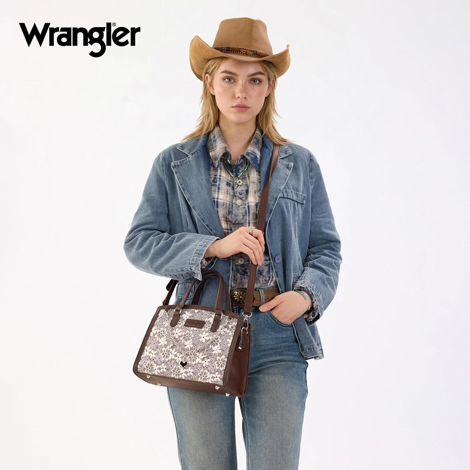 imageWrangler Medium Tote Bag for Women Lace Crossbody Top Handle Handbags Ladies Satchel Elegant Purse for Wedding GiftCoffee