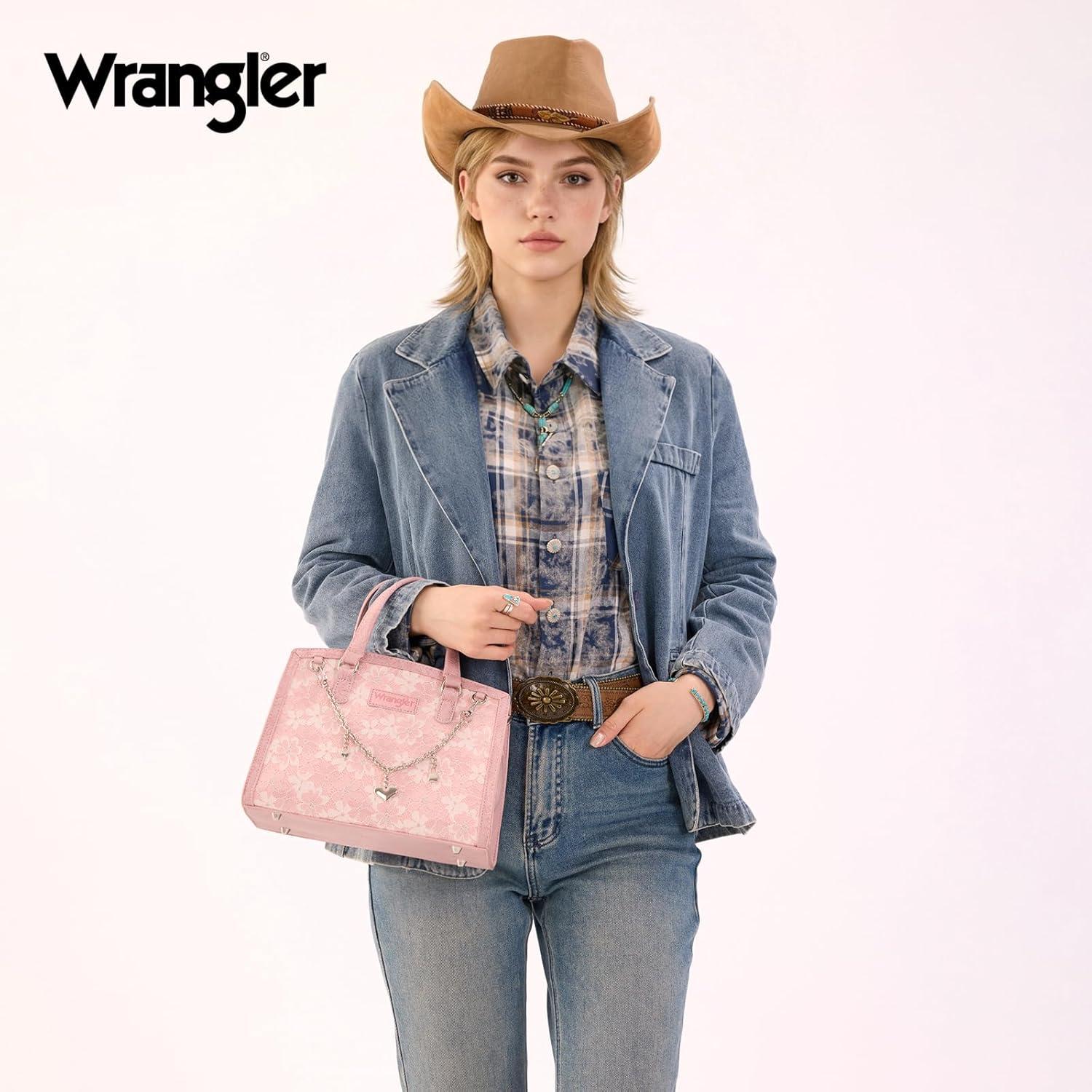imageWrangler Medium Tote Bag for Women Lace Crossbody Top Handle Handbags Ladies Satchel Elegant Purse for Wedding GiftPink