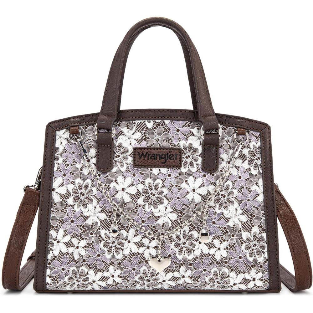 imageWrangler Medium Tote Bag for Women Lace Crossbody Top Handle Handbags Ladies Satchel Elegant Purse for Wedding GiftCoffee