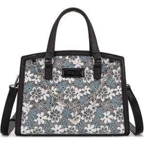 Wrangler Medium Tote Bag for Women, Lace Crossbody Top Handle Handbags Ladies Satchel Elegant Purse for Wedding Gift(Black)