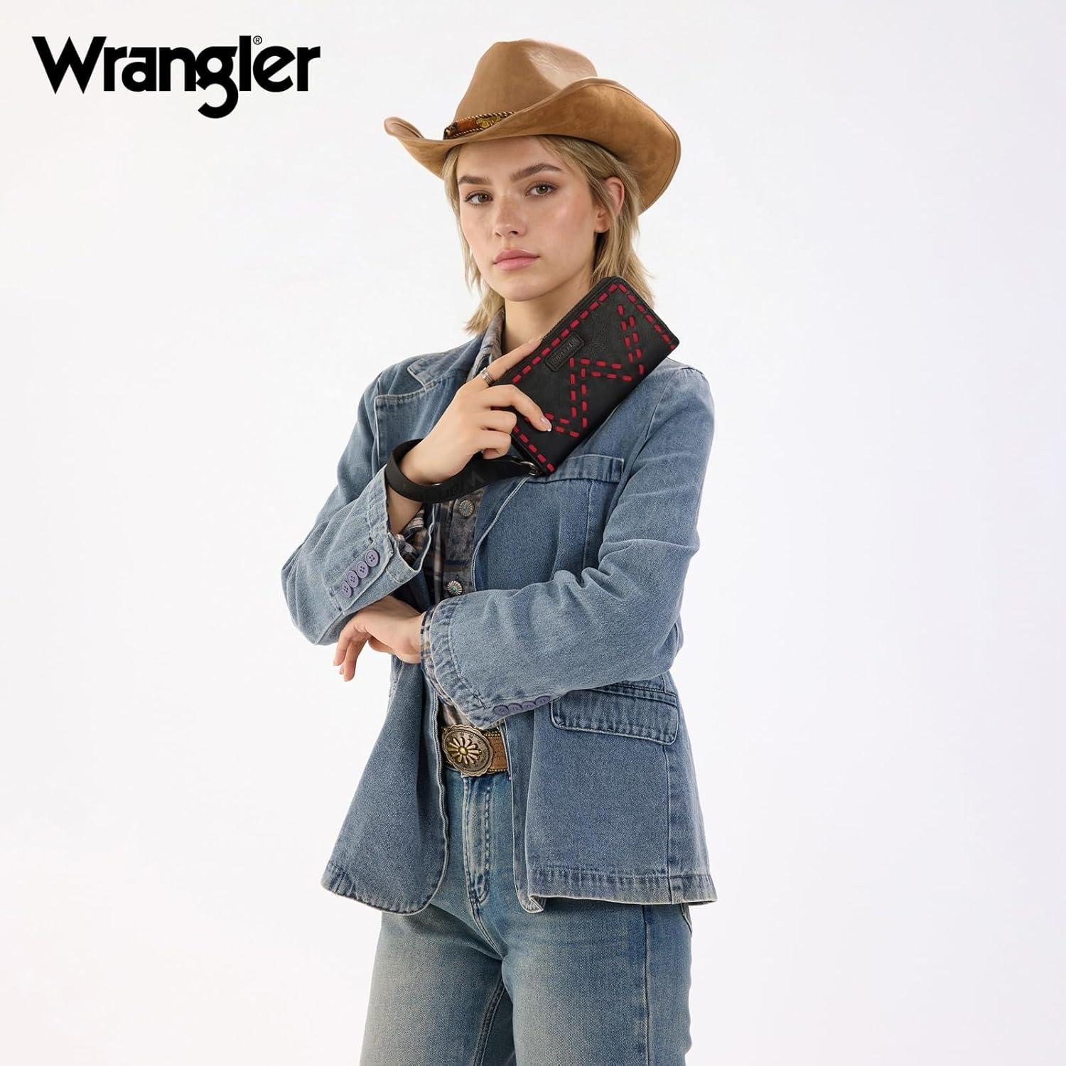 imageMontana West Wrangler Wristlet Wallets for Women Clutch Purse Retro Western Style Card Holder with RFID WG449W130TNBlack