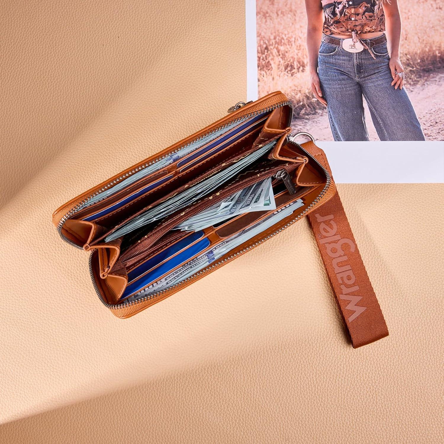 imageMontana West Wrangler Wristlet Wallets for Women Clutch Purse Retro Western Style Card Holder with RFID WG449W130TNBrown