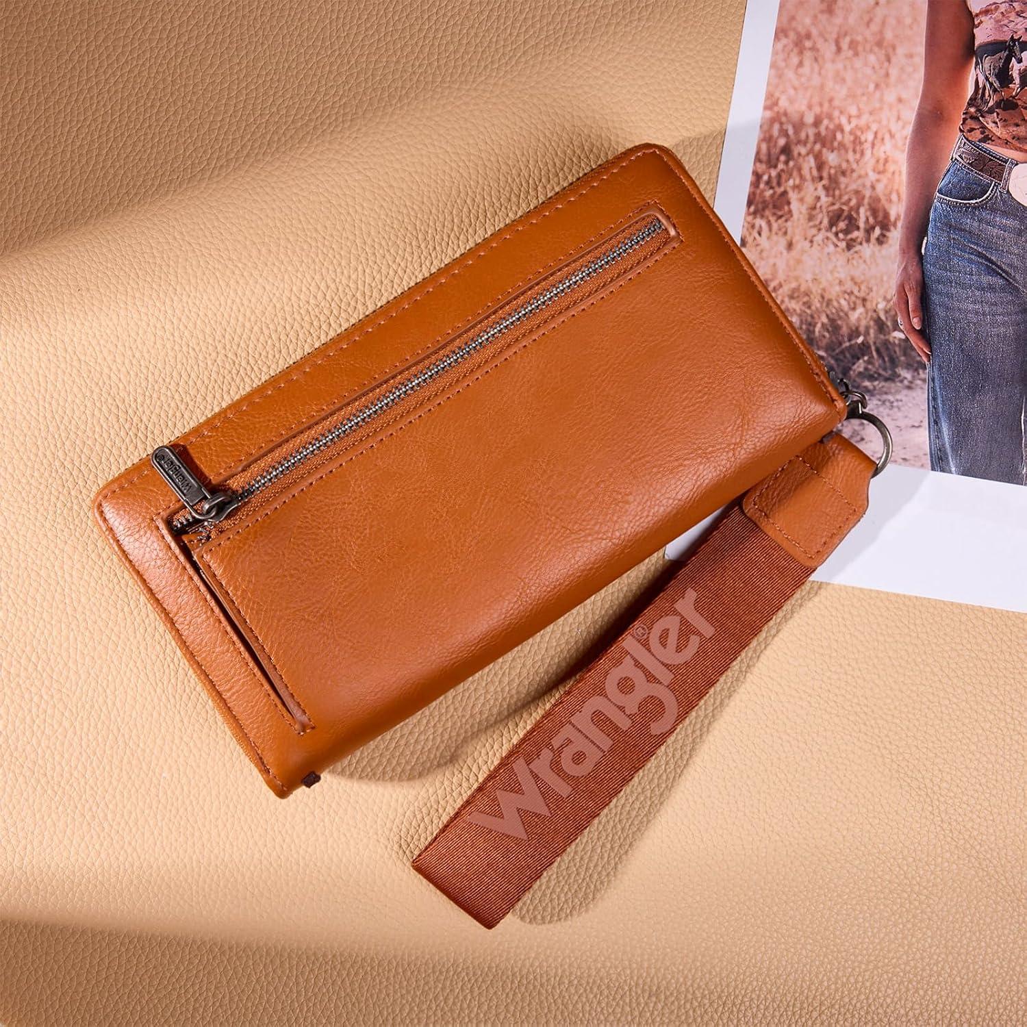 imageMontana West Wrangler Wristlet Wallets for Women Clutch Purse Retro Western Style Card Holder with RFID WG449W130TNBrown