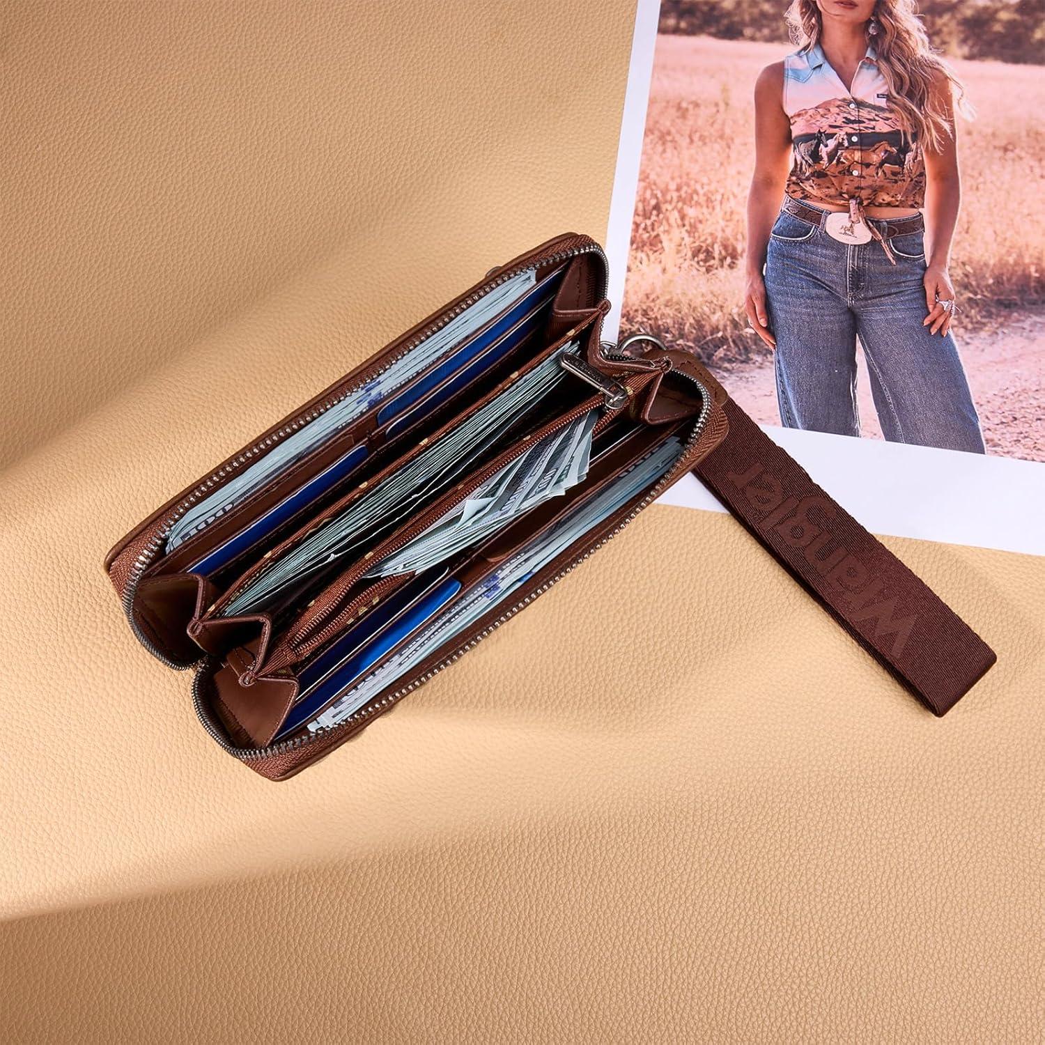 imageMontana West Wrangler Wristlet Wallets for Women Clutch Purse Retro Western Style Card Holder with RFID WG449W130TNCoffee