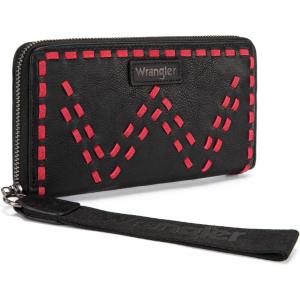 Montana West Wrangler Wristlet Wallets for Women Clutch Purse Retro Western Style Card Holder with RFID WG449-W130TN(Black)