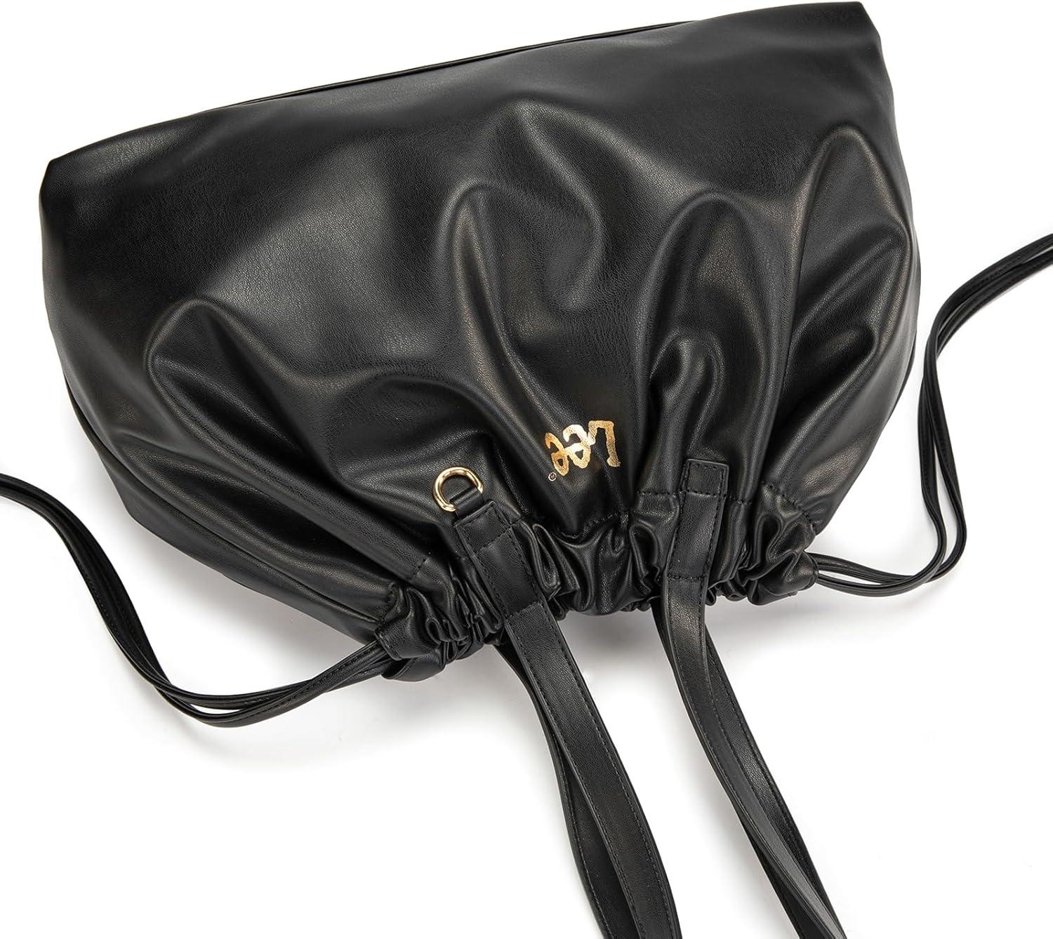 imageMONTANA WEST x Lee Drawstring Crossbody Bag for Women PU Leather Small Vintage Dustbag Style Shoulder Bag PurseBlack