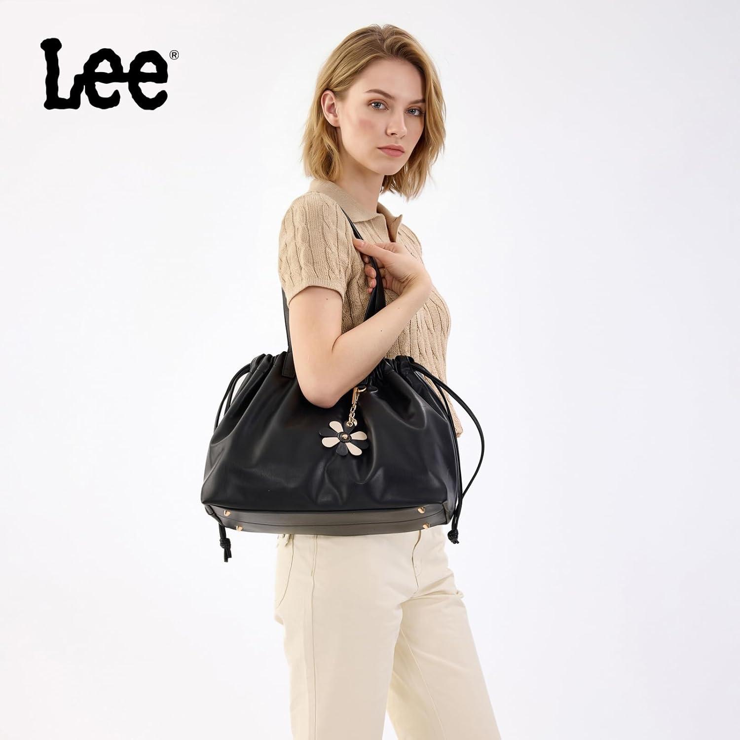 imageMONTANA WEST x Lee Drawstring Crossbody Bag for Women PU Leather Small Vintage Dustbag Style Shoulder Bag PurseBlack