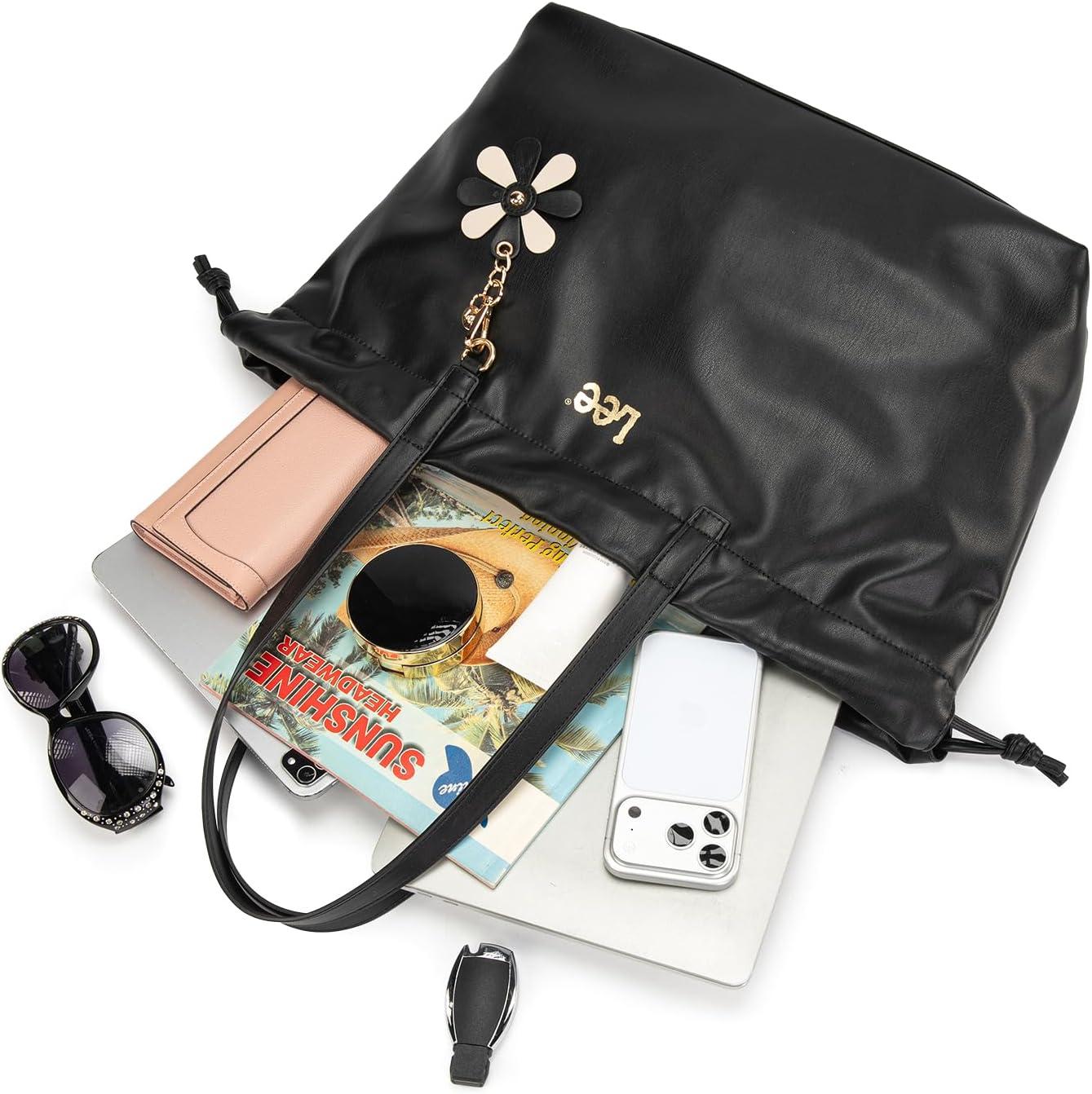 imageMONTANA WEST x Lee Drawstring Crossbody Bag for Women PU Leather Small Vintage Dustbag Style Shoulder Bag PurseBlack