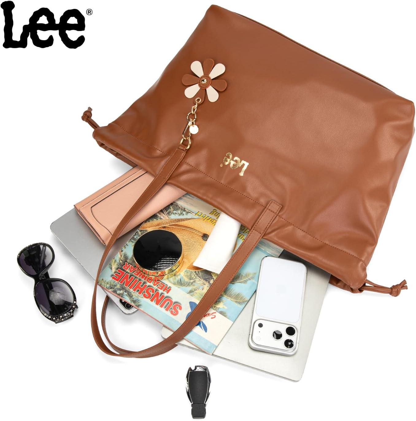 imageMONTANA WEST x Lee Drawstring Crossbody Bag for Women PU Leather Small Vintage Dustbag Style Shoulder Bag PurseBrown