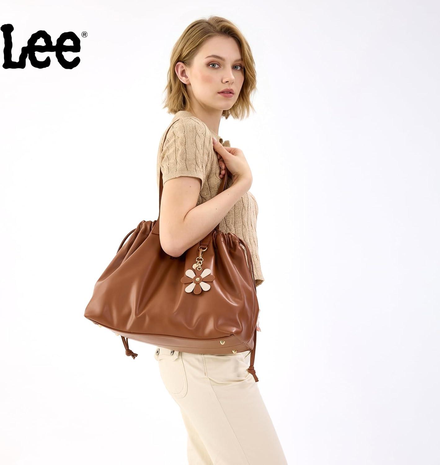 imageMONTANA WEST x Lee Drawstring Crossbody Bag for Women PU Leather Small Vintage Dustbag Style Shoulder Bag PurseBrown