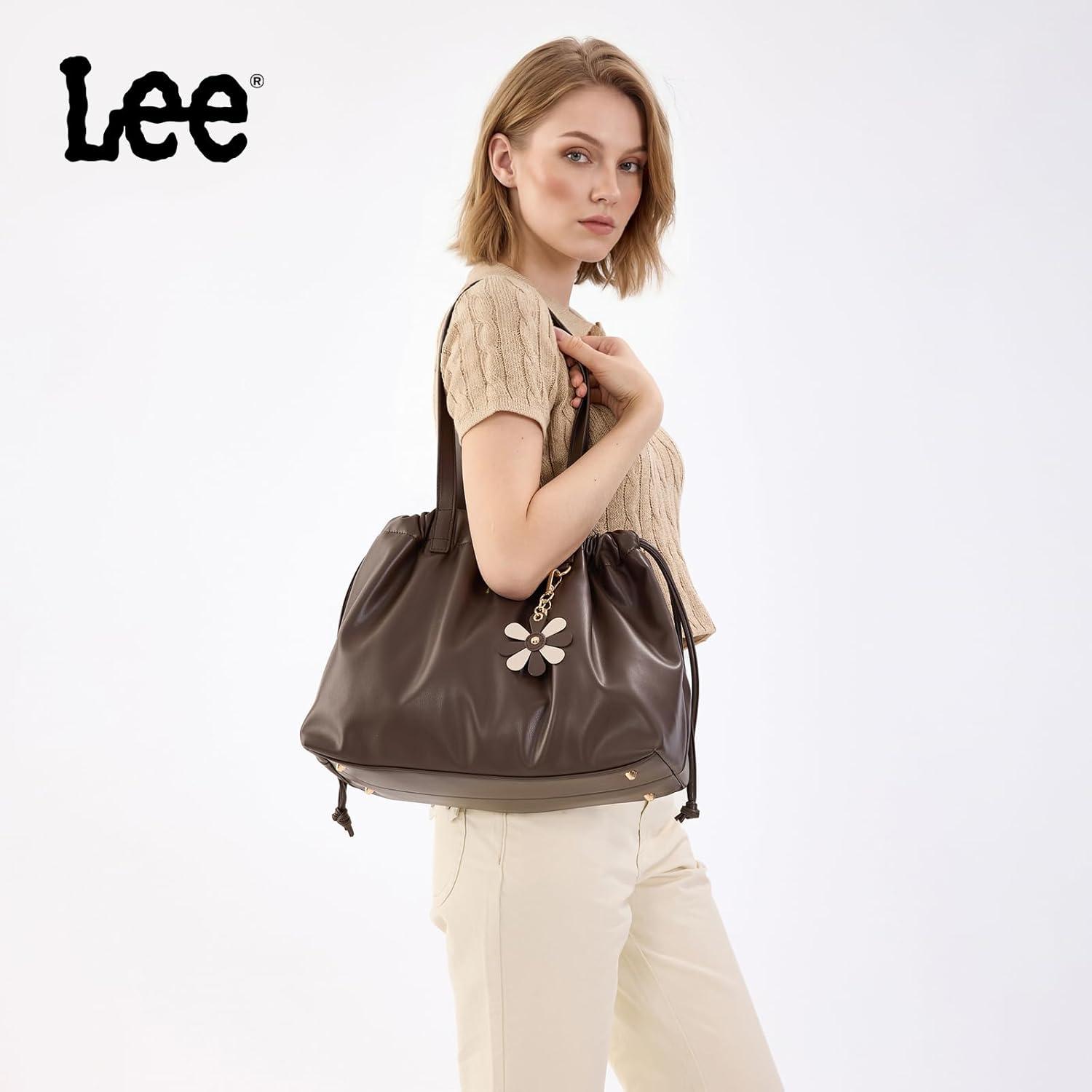 imageMONTANA WEST x Lee Drawstring Crossbody Bag for Women PU Leather Small Vintage Dustbag Style Shoulder Bag PurseCoffee