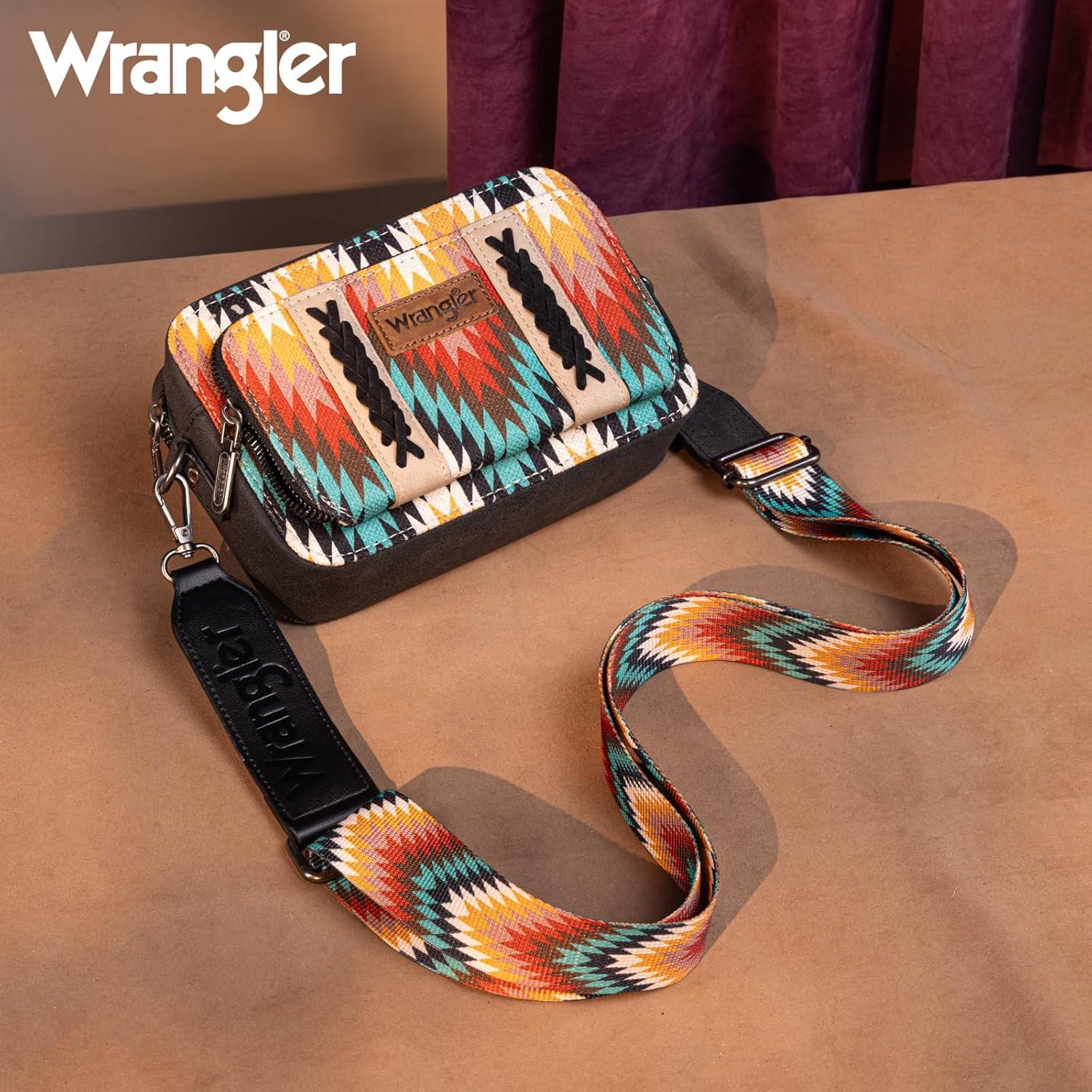 imageWrangler Aztec Crossbody Bag for Women Multi Pocket Shoulder Bag Boho Cross Body Wallet PurseAztecblack