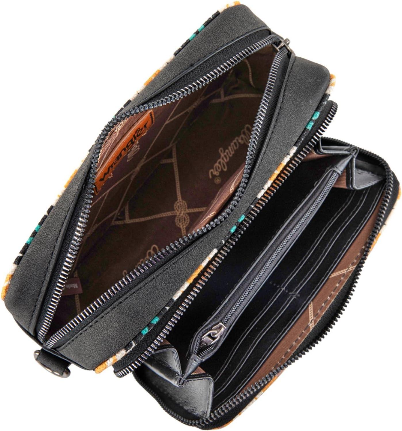 imageWrangler Aztec Crossbody Bag for Women Multi Pocket Shoulder Bag Boho Cross Body Wallet PurseAztecblack